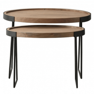 Nest of 2 Wood and Metal Tables