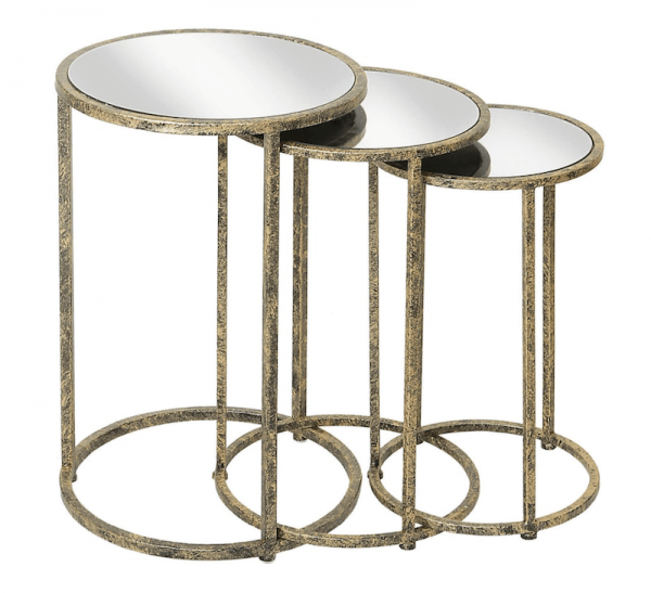 set of 3 gold and mirror next tables